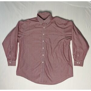 Brooks Brothers Oxford Dress Shirt Men's XL Red White Stripes Long Sleeve Button